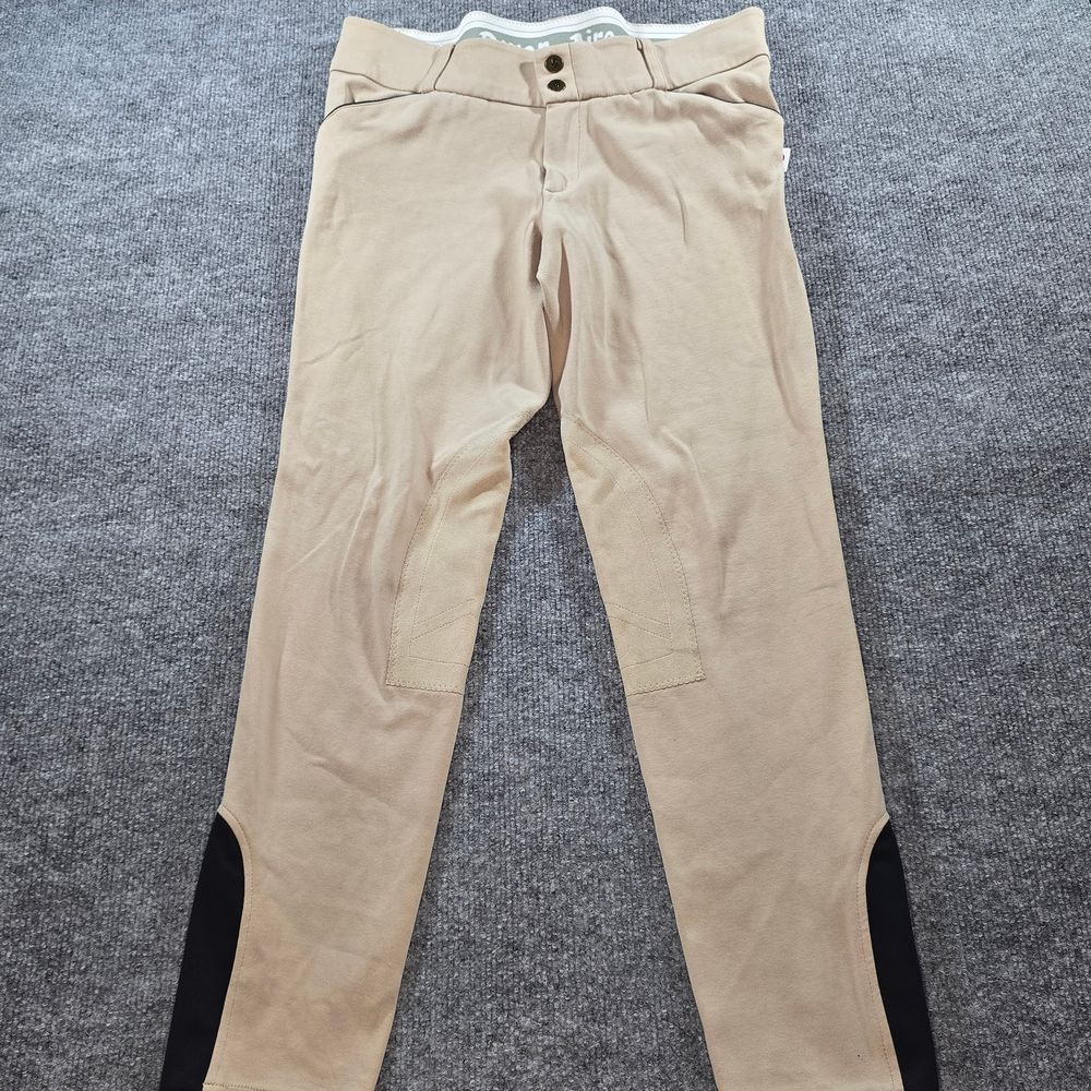 Devon Aire Riding Pants Womens L Tan Black Equestrian Breeches Stretch